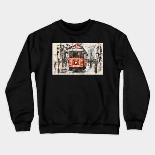 Vintage red tram in Istanbul, Turkey Crewneck Sweatshirt